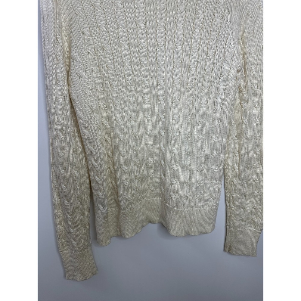 Lauren Ralph Lauren Women Cream Cable Knit Gold Button Shoulder Sweater Medium - Picture 9 of 12